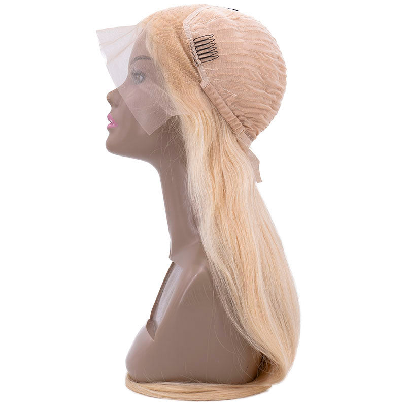 Brazilian Blonde Straight 13x4 Lace Front Wig showing inside wig combs