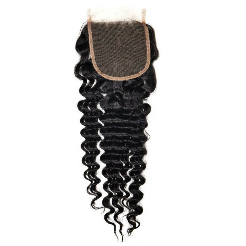 Brazilian Virgin Deep Wave 4x4 HD Closure showing lace
