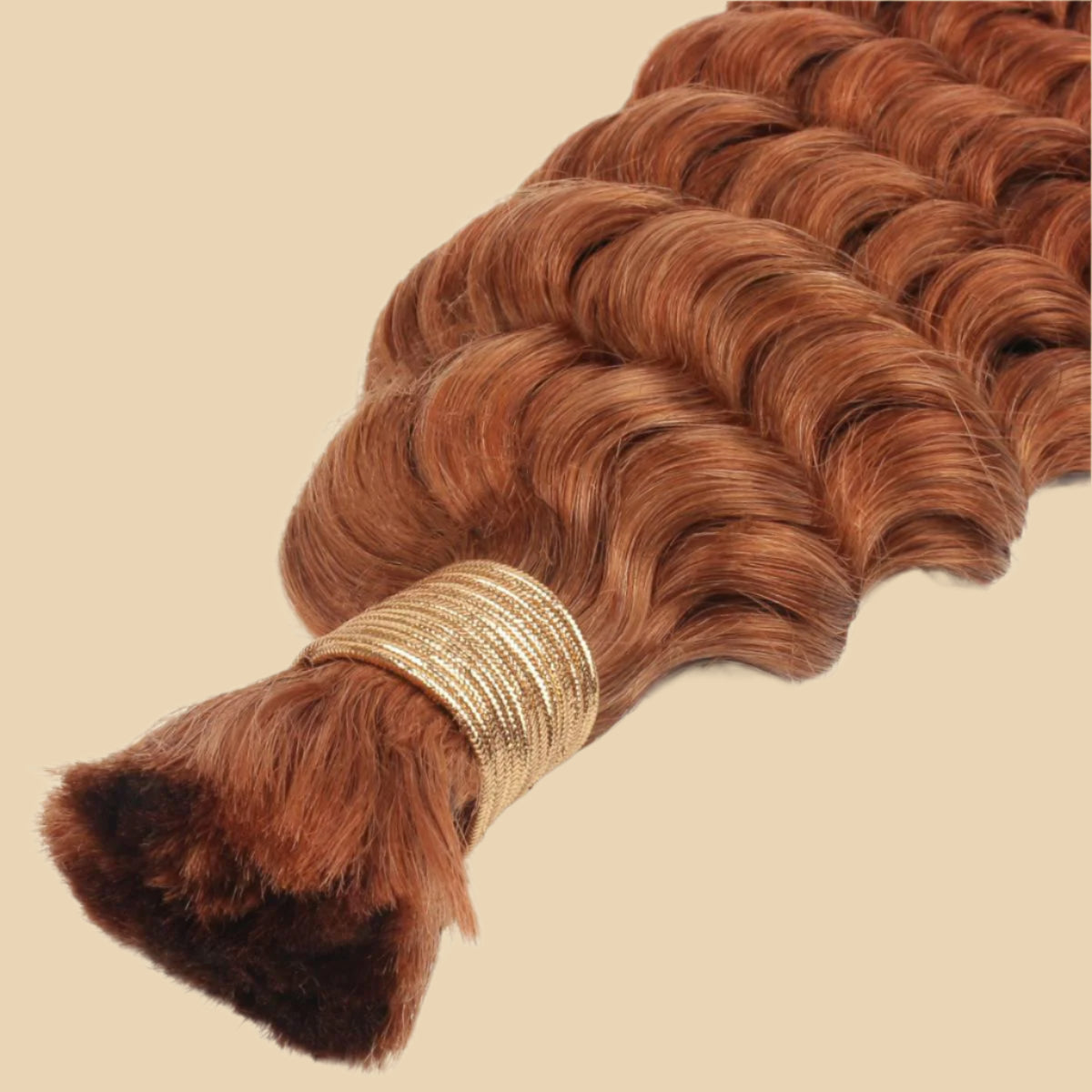 Up close view of Copper Deep Wave Bulk Human Braiding Hair