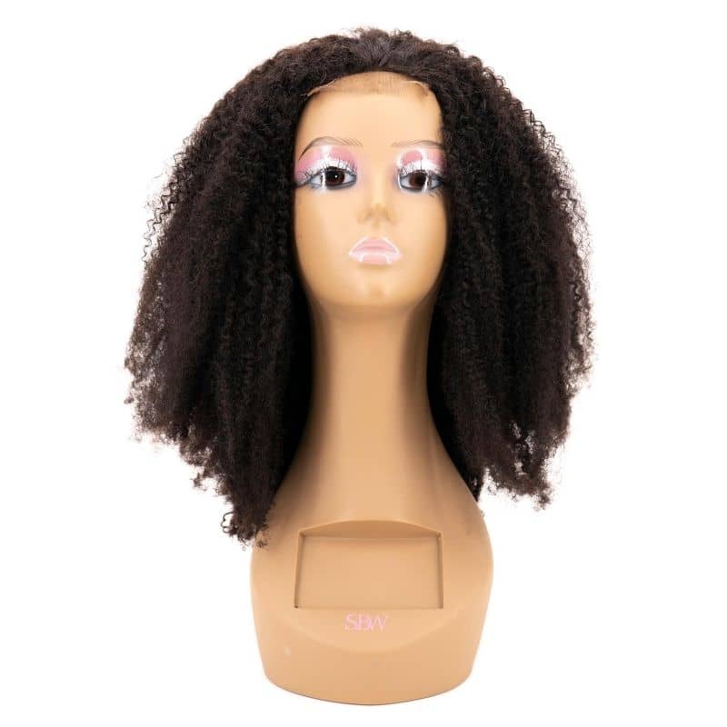 Front View of Kinky Curly Wig on a Mannequin
