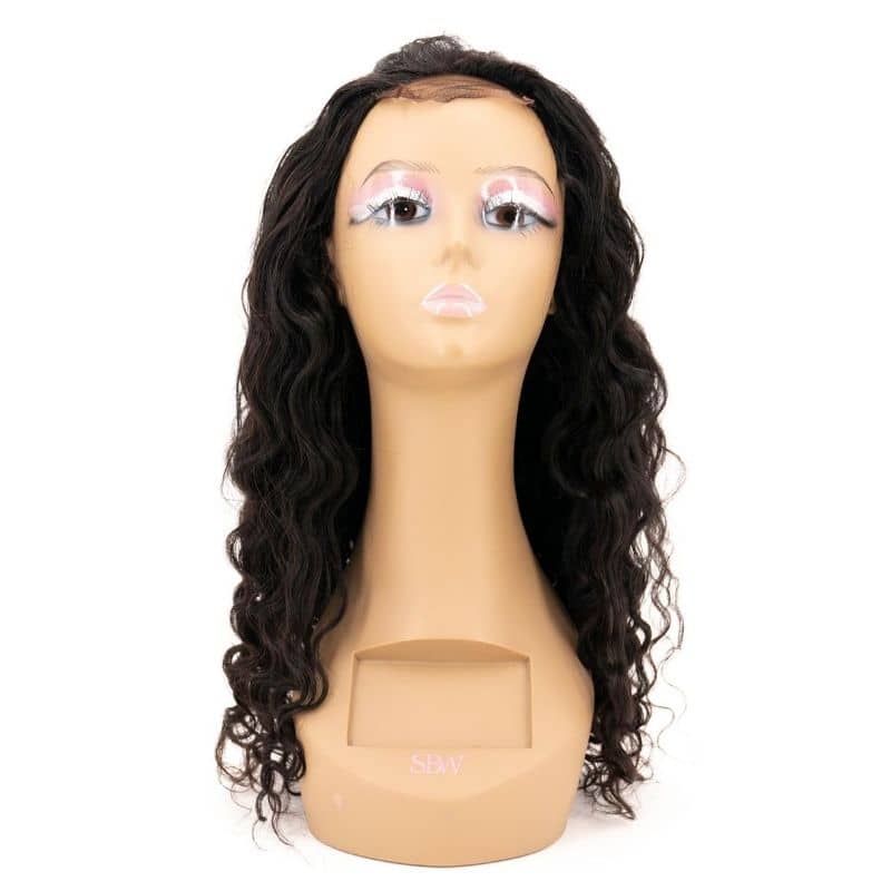 Beach Wave Transparent Closure Wig on a Mannequin Head