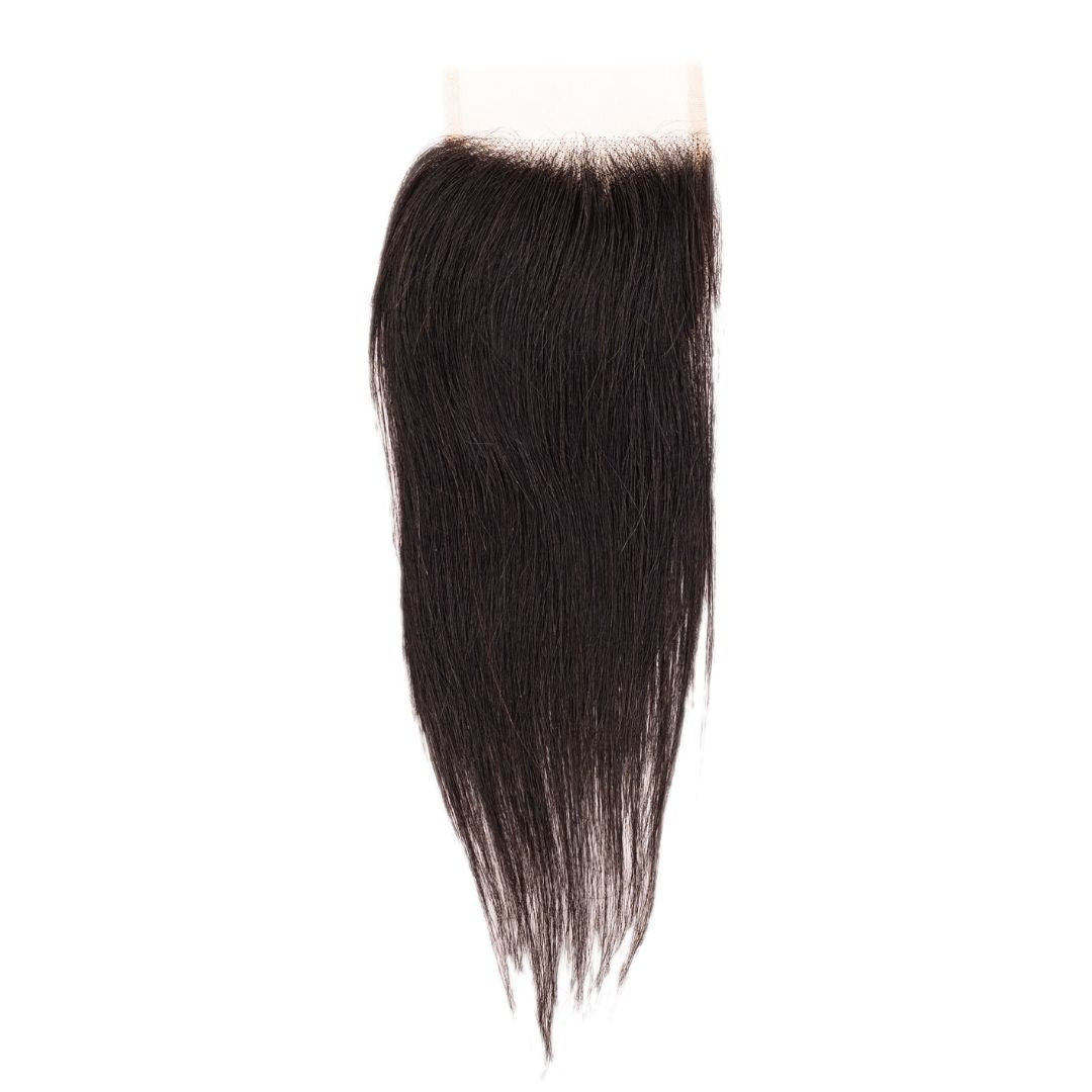 The Brazilian Silky Straight Closure by hairdiamondz, crafted from virgin hair, delivers a smooth and seamless finish. This protective style boasts dark brown extensions topped with a lace closure to keep your natural hair secure while providing the sleek elegance and gentle taper of perfectly straight strands.
