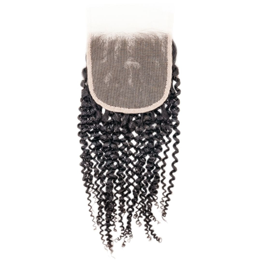 Brazilian 4x4 Kinky Curly Closure showing lace