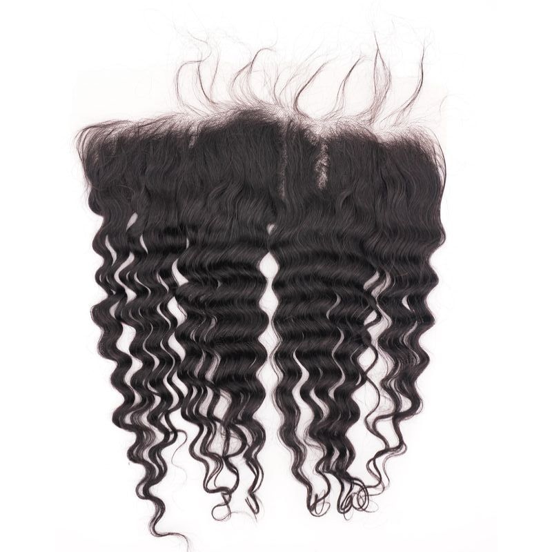 A close-up of the Deep Wave HD Lace Frontal hair extension