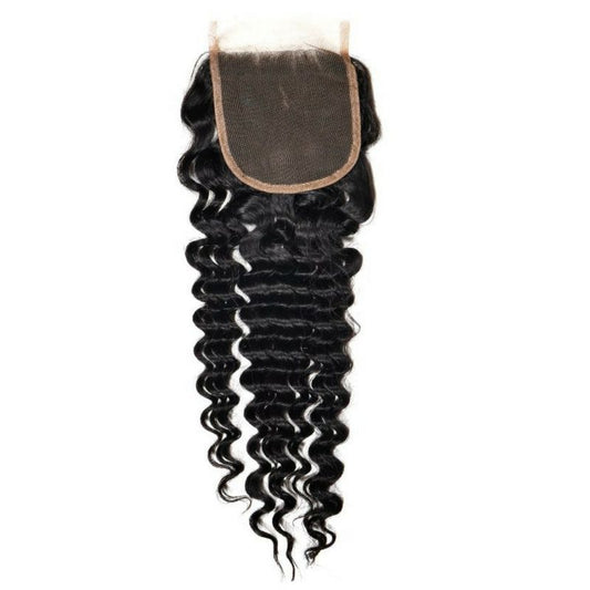 Brazilian Virgin Deep Wave 4x4 HD Closure showing lace