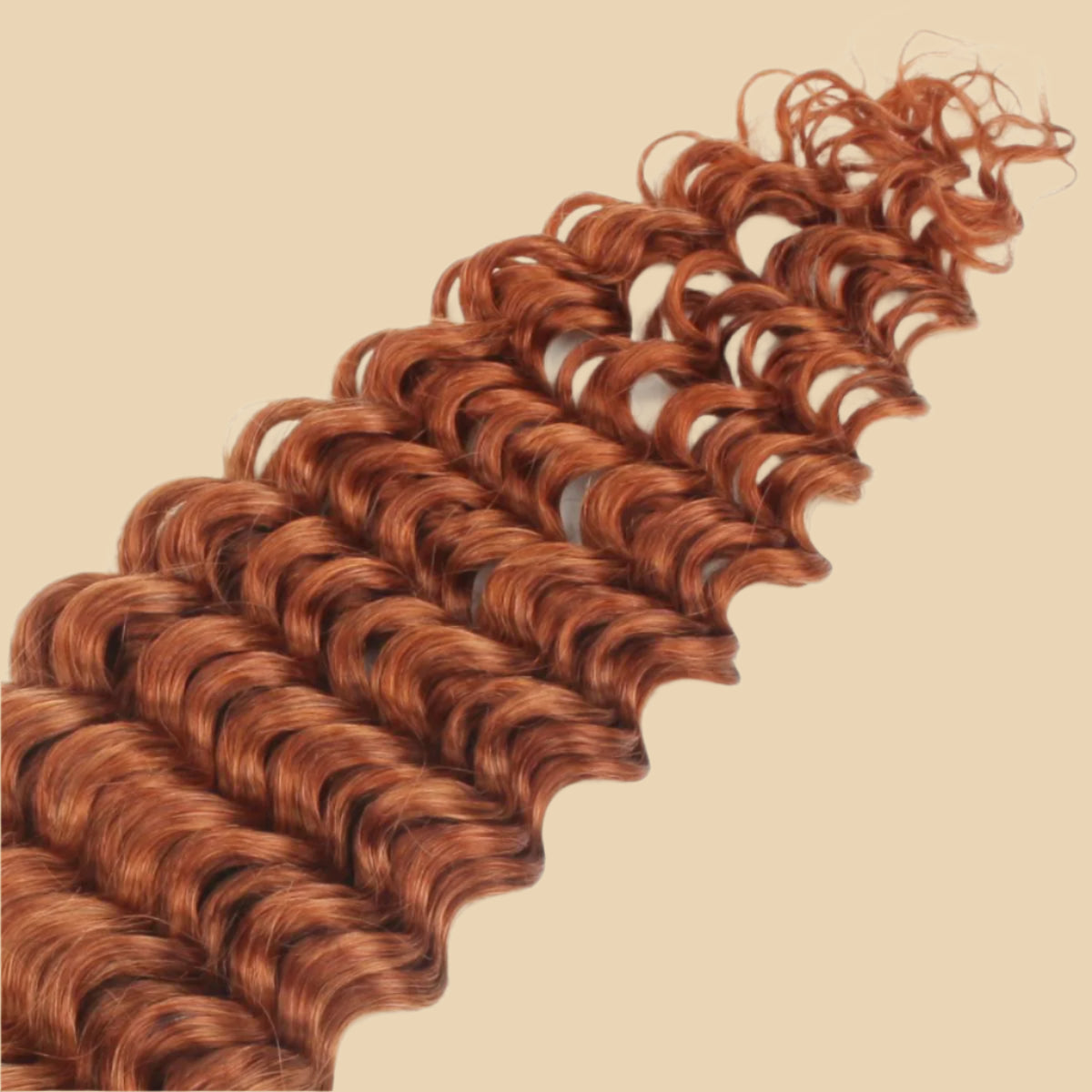 Copper Deep Wave Bulk Human Braiding Hair showing ends of the curls