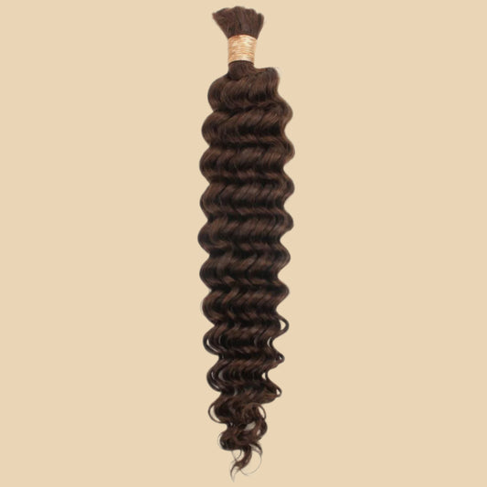 Medium Brown Deep Wave Bulk Human Braiding Hair