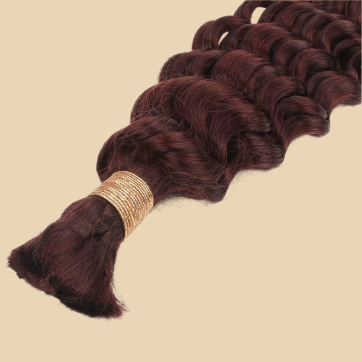 Up lose view of Burgundy Deep Wave Color 99J Bulk Human Braiding Hair bundle 