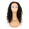 The Messy Curl Transparent Closure Wig by hairdiamondz is showcased, featuring long, wavy Virgin Hair in black with pink eyeshadow and glossy lips, set against a white background.