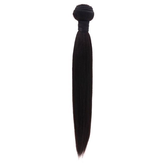 The Brazilian Silky Straight Hair Extensions by hairdiamondz, renowned for their silky straight texture, are neatly tied at the top with a black band and set against a white background.