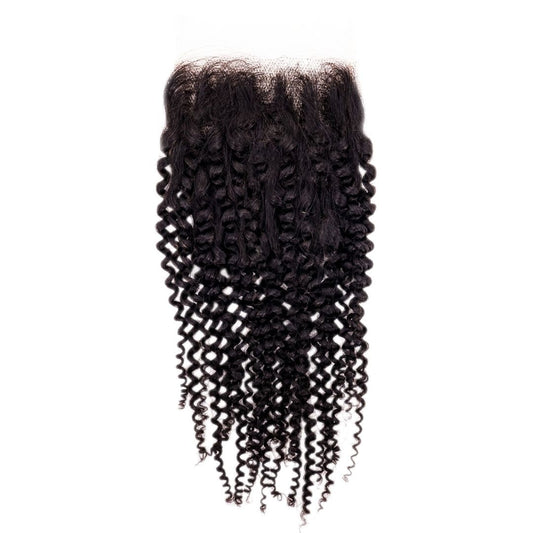 Close-up of a 4x4 Afro Kinky Hair Extension Closure the color black