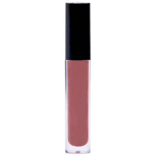 A tube of Contessa Red Lip Gloss, featuring a sleek black cap and a non-sticky formula, set against a white background.