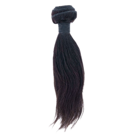 The hairdiamondz Malaysian Straight hair extensions bundle, known for its long and sleek appearance, boasts a smooth, glossy texture and is neatly tied at one end.