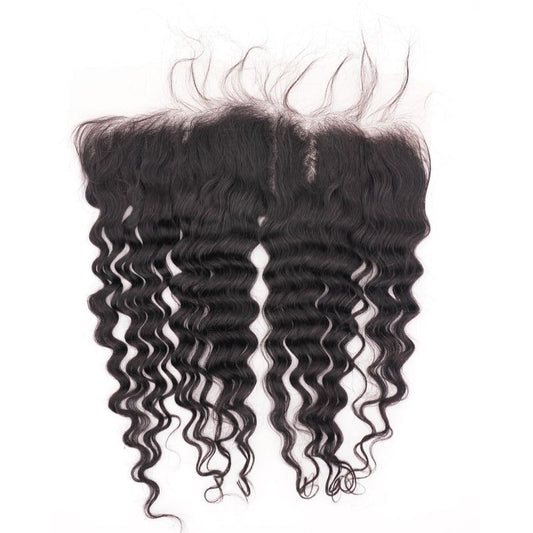 A close-up of the Deep Wave HD Lace Frontal hair extension