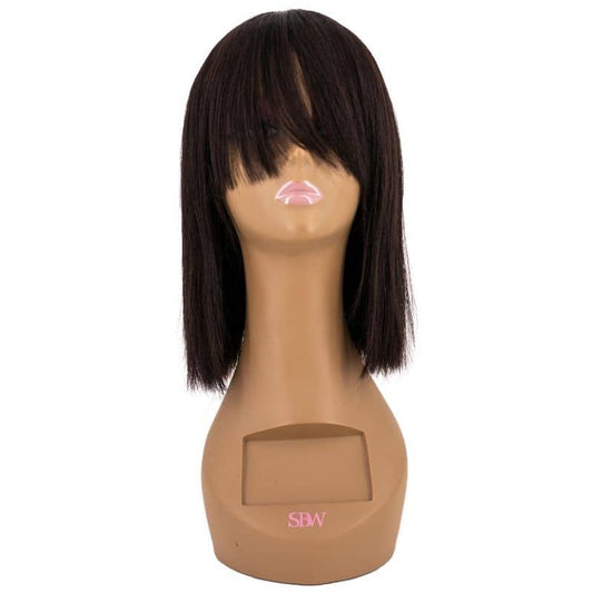 black bob wig with bangs on a mannequin