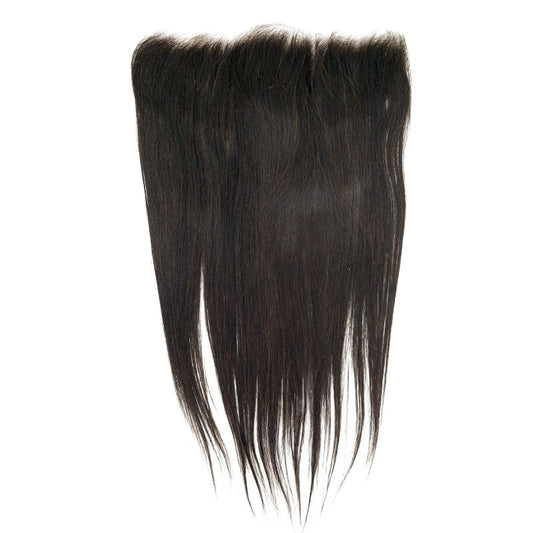 A piece of the Brazilian Straight HD 13"x6" Frontal from hairdiamondz, featuring long, straight, dark brown Virgin Brazilian Human Hair with a smooth texture.